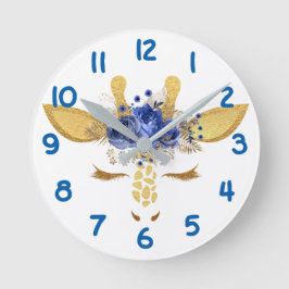 Blue Giraffe Face Number Kinder Ronde Klok