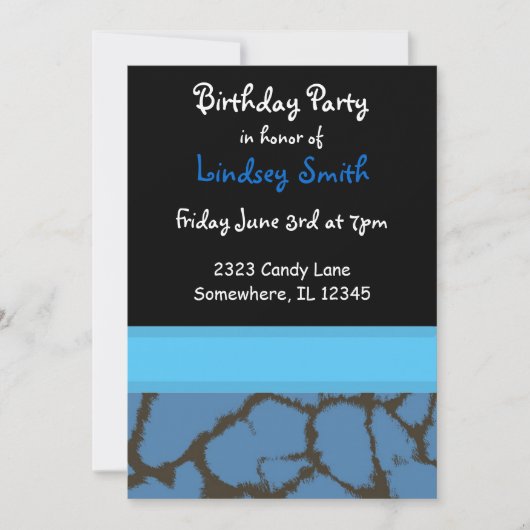 Blue Giraffe Fur Pattern Birthday Uitnodiging (Voorkant)