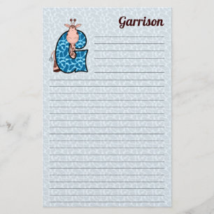 Blue Giraffe Mongrammed G Lined Briefpapier