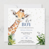Blue Giraffe Oerwoud Safari Het is een Boy Baby sh Kaart (Voorkant)