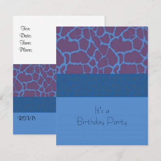 Blue Giraffe Pattern Birthday Party Invitation Kaart (Voorkant / Achterkant)