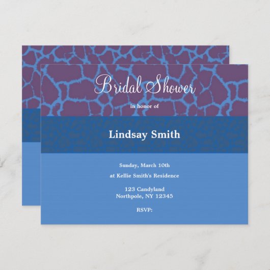 Blue Giraffe Pattern Bridal Shower Invitation Kaart (Voorkant / Achterkant)