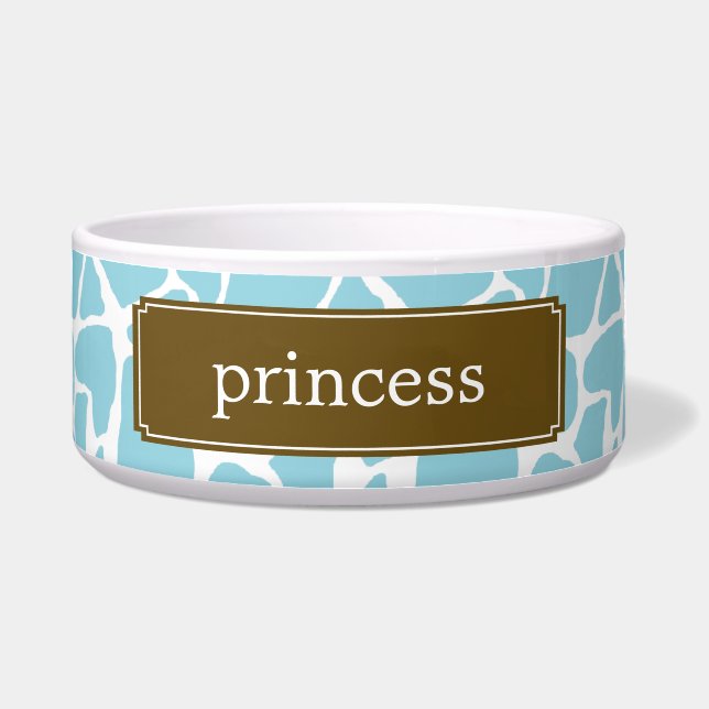 Blue Giraffe Pattern Voerbakje (Voorkant)