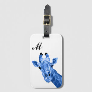 Blue Giraffe Pop Art Monogram Bagagelabel