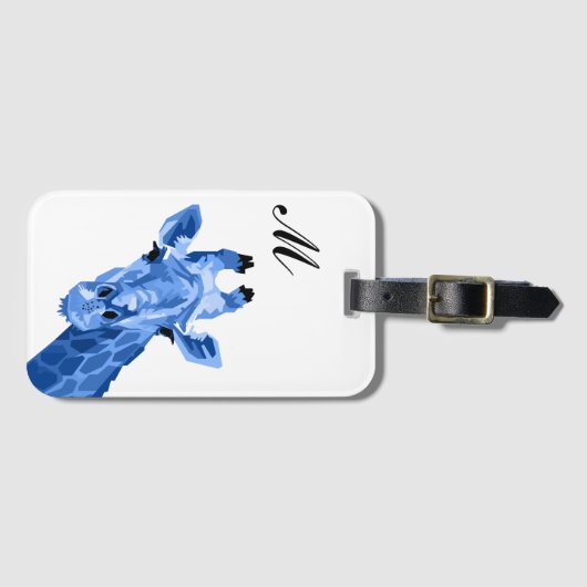 Blue Giraffe Pop Art Monogram Bagagelabel (Voorkant (horizontaal))