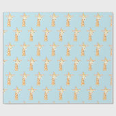Blue Giraffe Verjaardag Party Gift Wrapping Paper Cadeaupapier (Vlak)