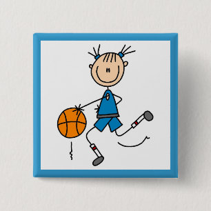 Blue Girl Basketball Player T shirten en Gifts Vierkante Button 5,1 Cm