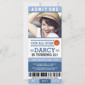 Blue Girl Basketball Ticket Birthday Invites Kaart (Voorkant)