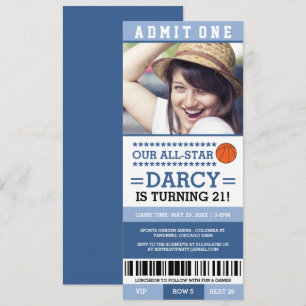 Blue Girl Basketball Ticket Birthday Invites Kaart