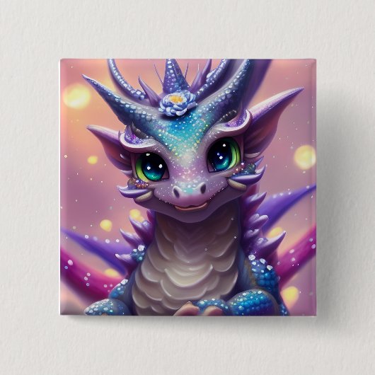 Blue Girl Dragon Poster Vierkante Button 5,1 Cm (Voorkant)