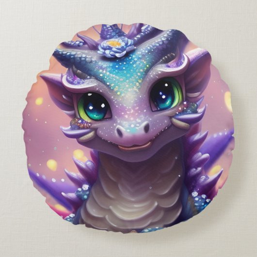 Blue Girl Dragon Rond Kussen (Voorkant)