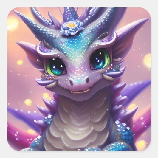 Blue Girl Dragon Vierkante Sticker (Voorkant)