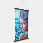 Blue Girl Ocean Waves Fantasy Fine Artwork Hangend Wandkleed (Gebogen)