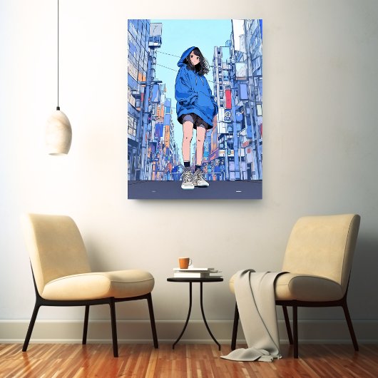 Blue Girl｜Sushi JK Generative ai  Canvas Afdruk