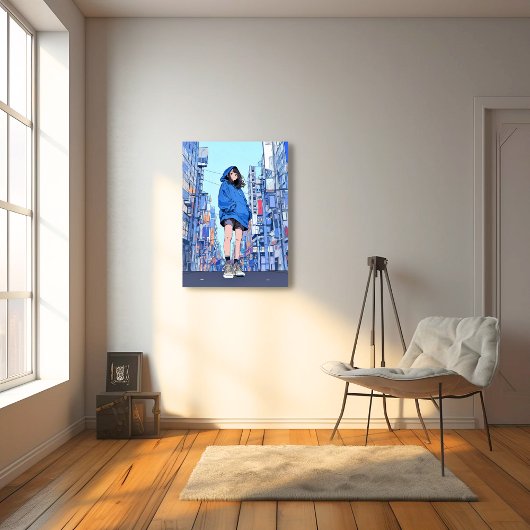 Blue Girl｜Sushi JK Generative ai  Canvas Afdruk