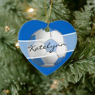Blue Girls Voetbal Black Heart Ornament