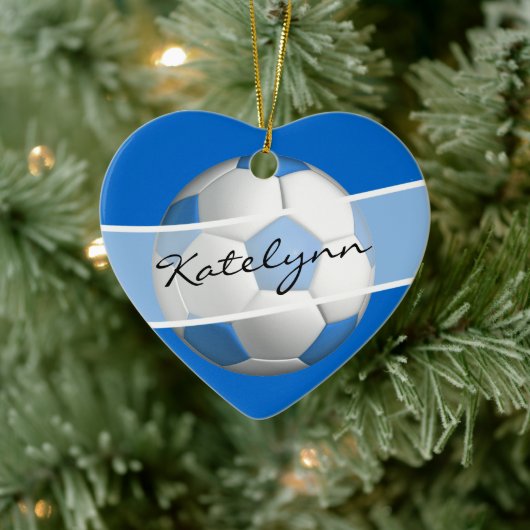 Blue Girls Voetbal Black Heart Ornament (Boom)