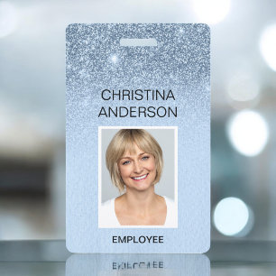 Blue Girly Glitter Naam van de werknemer Foto Corp Badge