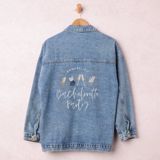 Blue girly modern champagne script bachelorette denim jacket (Hangar)