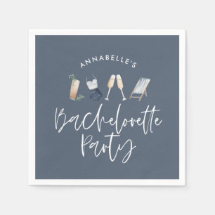 Blue girly modern champagne script bachelorette servet