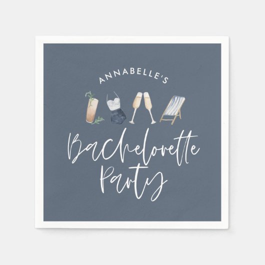 Blue girly modern champagne script bachelorette servet (Voorkant)