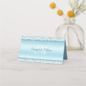 Blue Glam Damask Glitter Monogram Weddenschap Plaatskaartje (Achterkant)