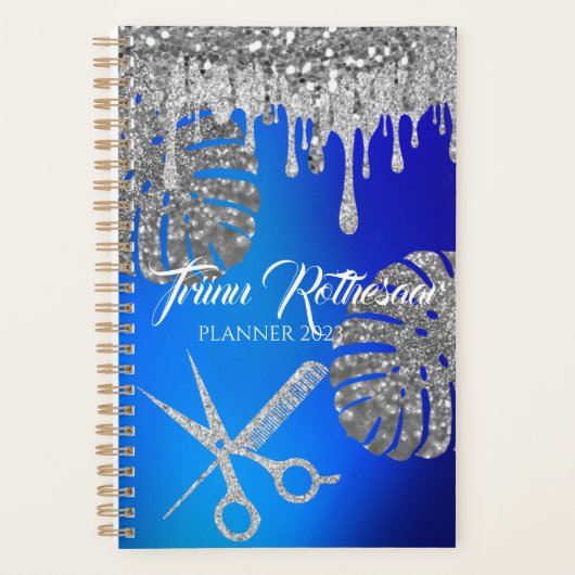 Blue Glam Glitter Hair Salon Planner (Voorkant)