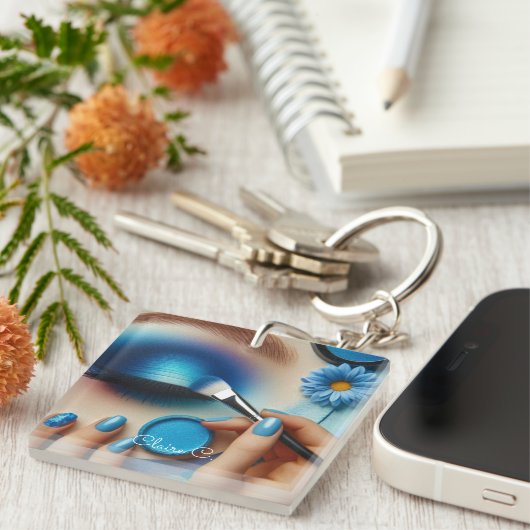 Blue Glam make-up vibes gepersonaliseerd Sleutelhanger (Voorkant Rechts)