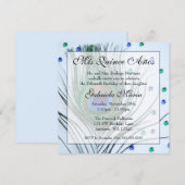 Blue Glam Peacock Feather Quinceanera Birthday Kaart (Voorkant / Achterkant)