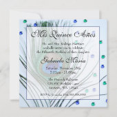 Blue Glam Peacock Feather Quinceanera Birthday Kaart (Voorkant)