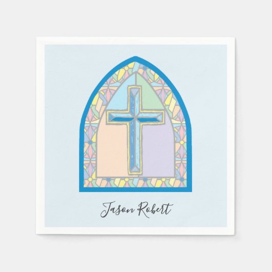 Blue Glas in lood Cross First Community Napkins Servet (Voorkant)