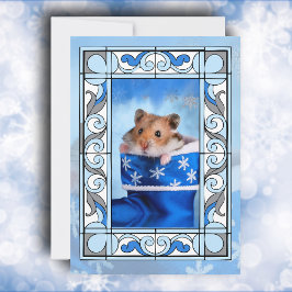 Blue Glas in lood Hamster Christmas Feestdagenkaart
