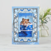 Blue Glas in lood Hamster Christmas Feestdagenkaart (Staand voorkant)