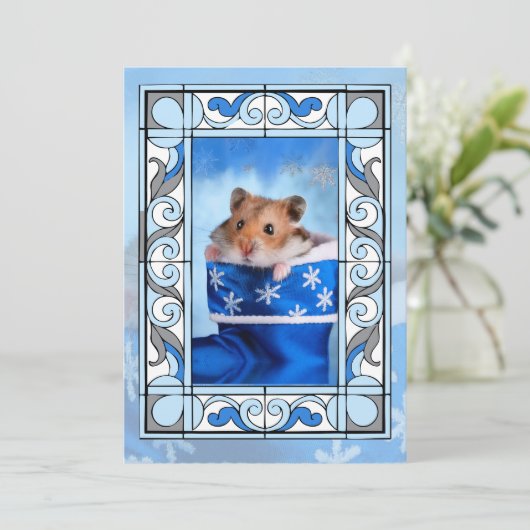 Blue Glas in lood Hamster Christmas Feestdagenkaart (Staand voorkant)