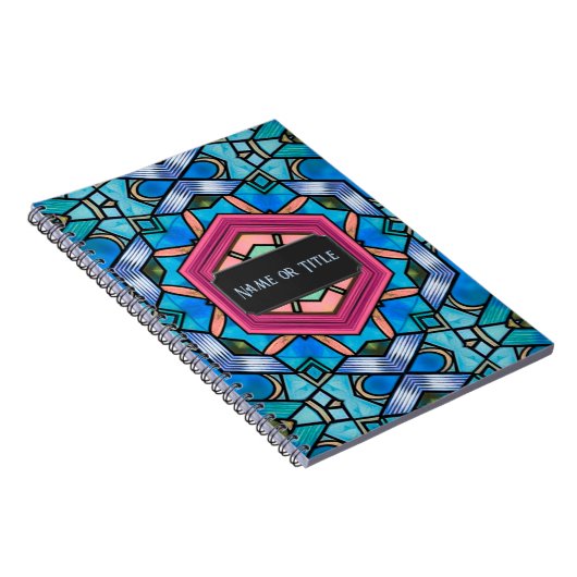 Blue Glass Art Deco Elegance - Jouw tekst Notitieboek (Rechterzijde)