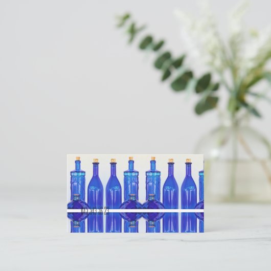 Blue Glass Corked Lined Up Botles Visitekaartje (Staand voorkant)
