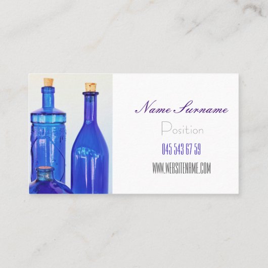 Blue Glass Corked Lined Up Botles Visitekaartje (Achterkant)