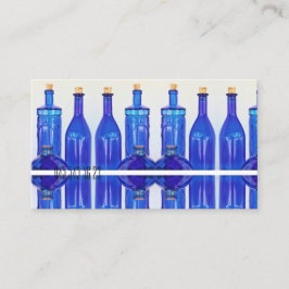 Blue Glass Corked Lined Up Botles Visitekaartje