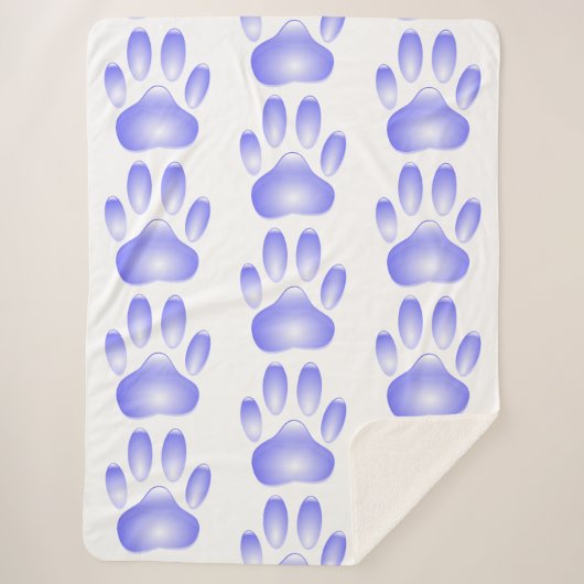 Blue Glass Dog Paw Print Patroon Sherpa Deken (Voorkant)