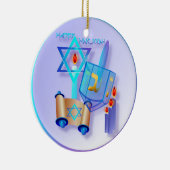 Blue Glass Dreidel-Happy Hanukkah Keramisch Ornament (Rechts)