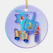 Blue Glass Dreidel-Happy Hanukkah Keramisch Ornament (Voorkant)