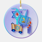 Blue Glass Dreidel-Happy Hanukkah Keramisch Ornament (Achterkant)