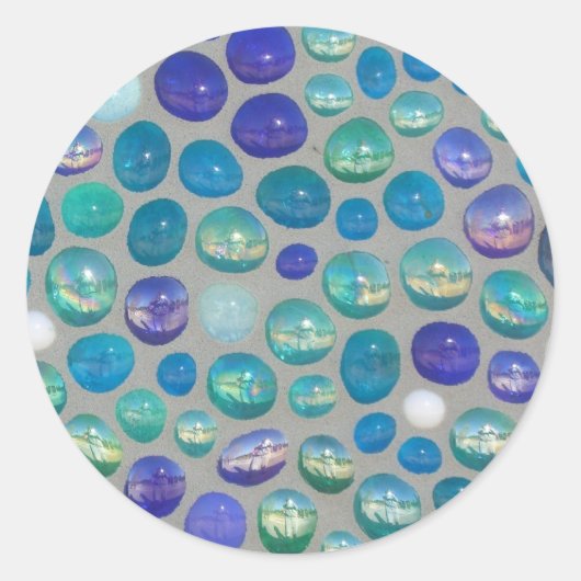 Blue Glass Pebbles Mosaic Ronde Sticker (Voorkant)