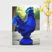 Blue Glass Rooster Kaart (Gele Bloem)