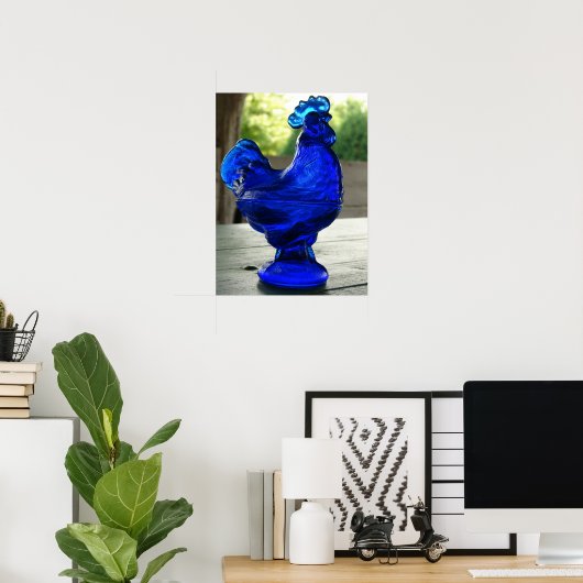 Blue Glass Rooster Poster (Thuiskantoor)