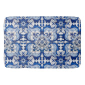 Blue Glazed Azulejo Tegel Floral Pattern Badmat (Voorkant)