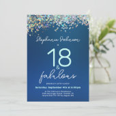 Blue Glitter 18 en Fabulous 18th Birthday Party Kaart (Staand voorkant)