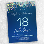 Blue Glitter 18 en Fabulous 18th Birthday Party Kaart<br><div class="desc">Blue Glitter 18 en Fabulous 18th Birthday Party uitnodiging. Vier in stijl met onze 18 en Fabulous Birthday Invitation design, een perfecte mix van moderne glamour en tijdloze elegantie. De diepblauwe tint zet de verfijnde toon, terwijl de toevoeging van glitteraccenten een vleugje verblindende flair toevoegt, waardoor deze mijlpaalviering echt glanst....</div>