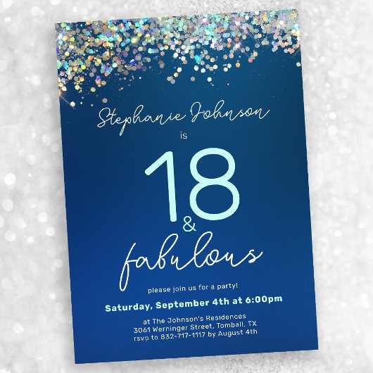 Blue Glitter 18 en Fabulous 18th Birthday Party Kaart