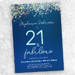 Blue Glitter 21 en Fabulous 21st Verjaardagsfeest Kaart<br><div class="desc">Blue Glitter 21 en Fabulous 21st Birthday Party uitnodiging. Vier in stijl met onze 30 en Fabulous Birthday Invitation design, een perfecte mix van moderne glamour en tijdloze elegantie. De diepblauwe tint zet de verfijnde toon, terwijl de toevoeging van glitteraccenten een vleugje verblindende flair toevoegt, waardoor deze mijlpaalviering echt glanst....</div>